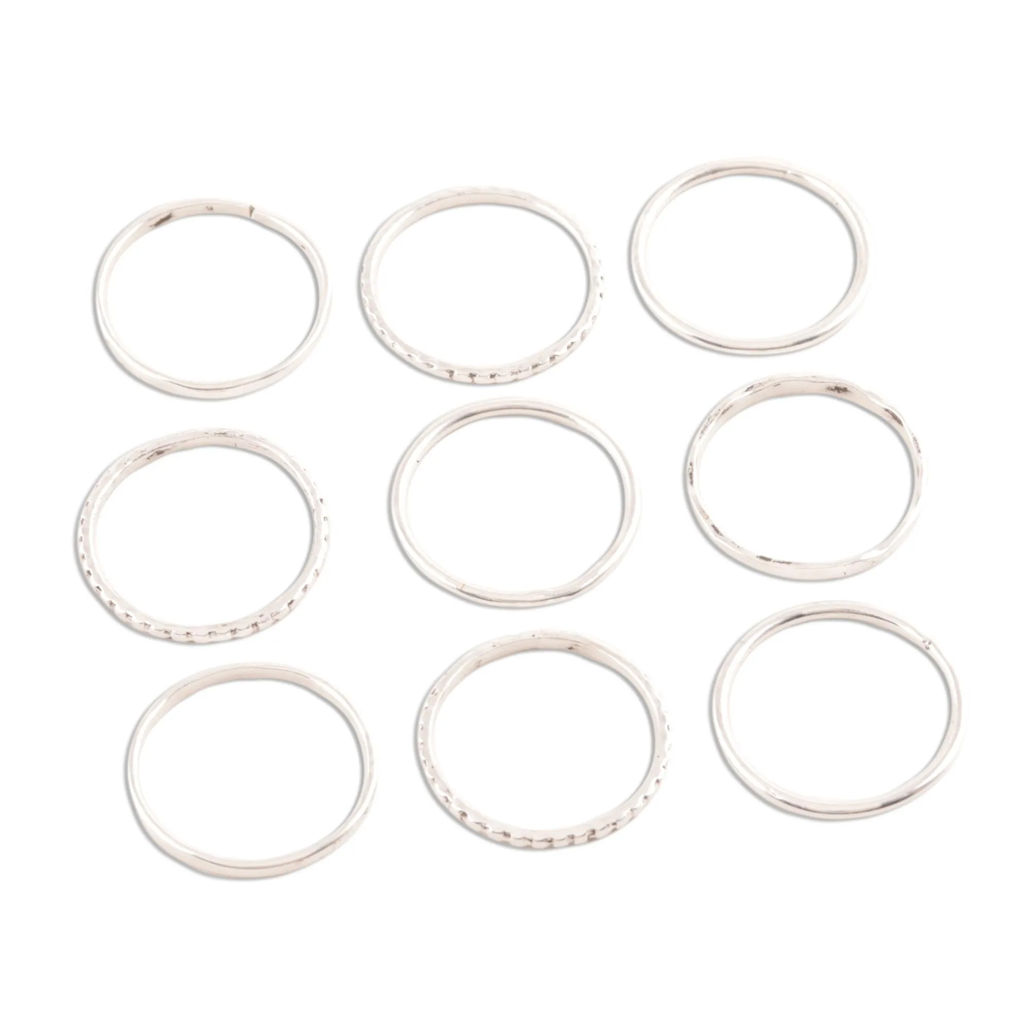 Friendship Patterns Sterling Silver Band Rings Crafted in India (Set of 9)