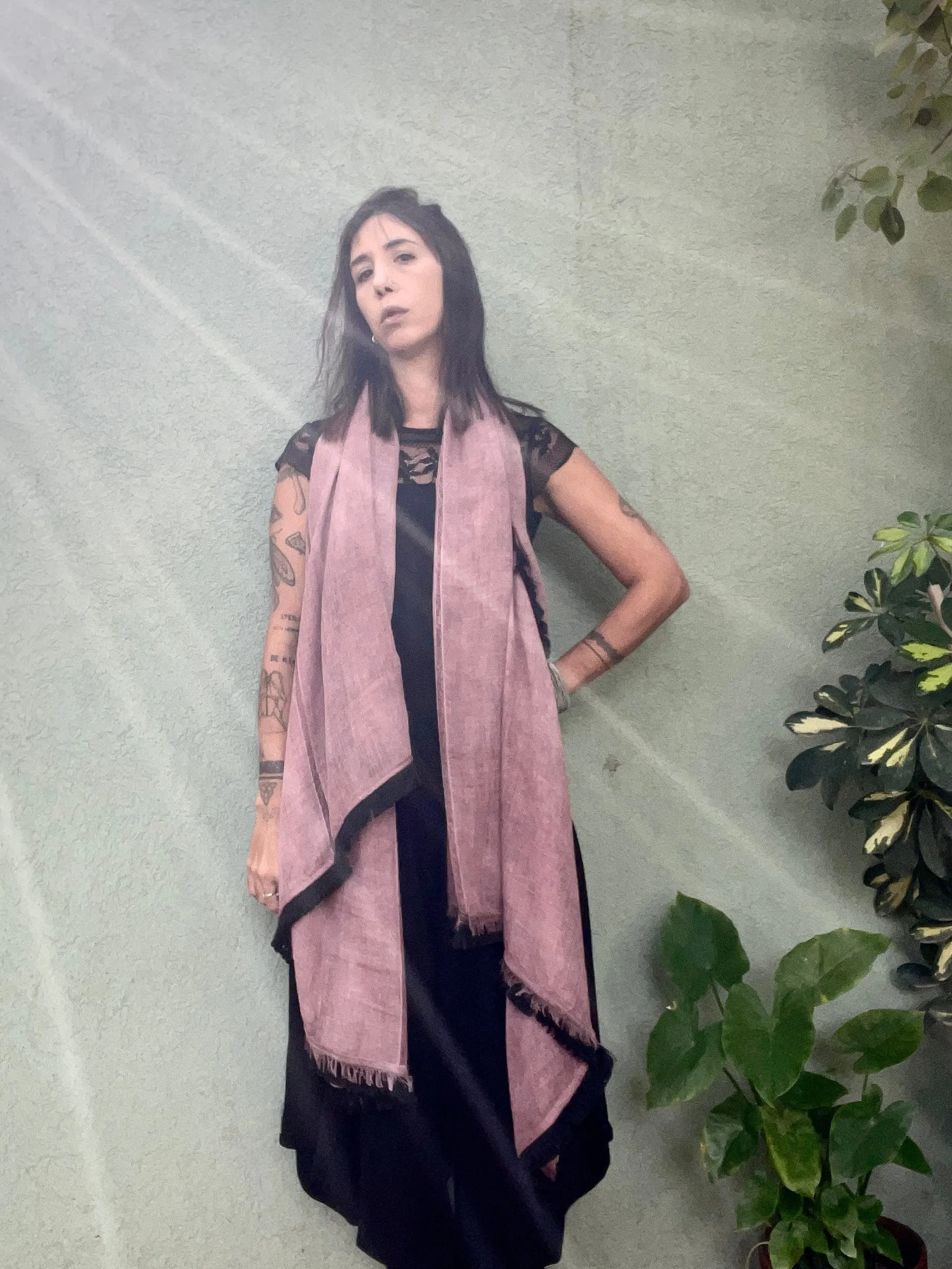 Fringe scarf - Orchid & Black