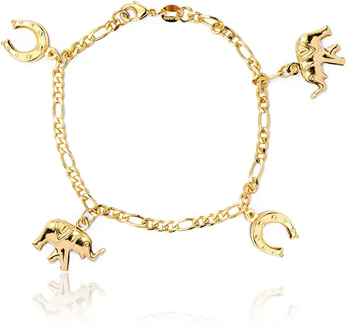 Girls and Women Horseshoes Elephant Charm Bracelet for Good Luck Wisdom