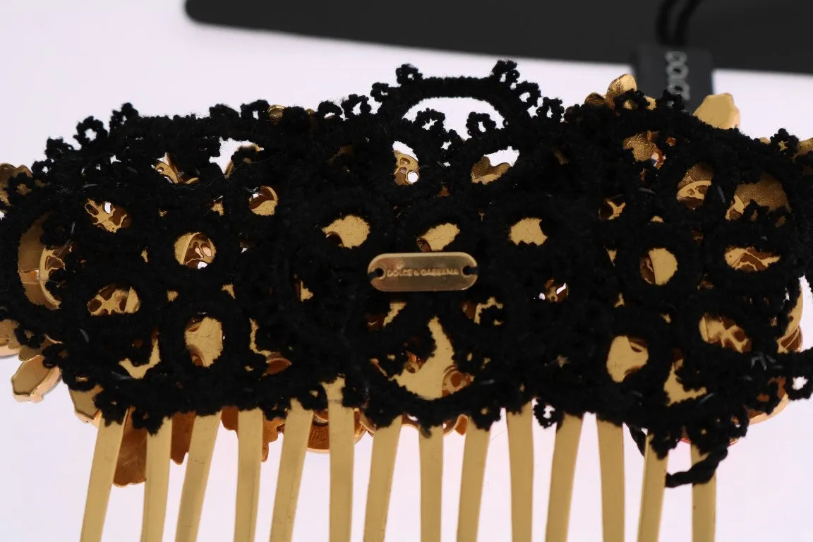 Gold Crystal Ladybug Floral Hair Comb