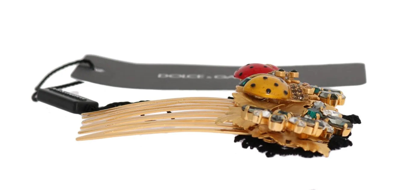 Gold Crystal Ladybug Floral Hair Comb