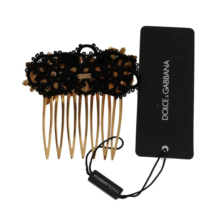 Gold Crystal Ladybug Floral Hair Comb