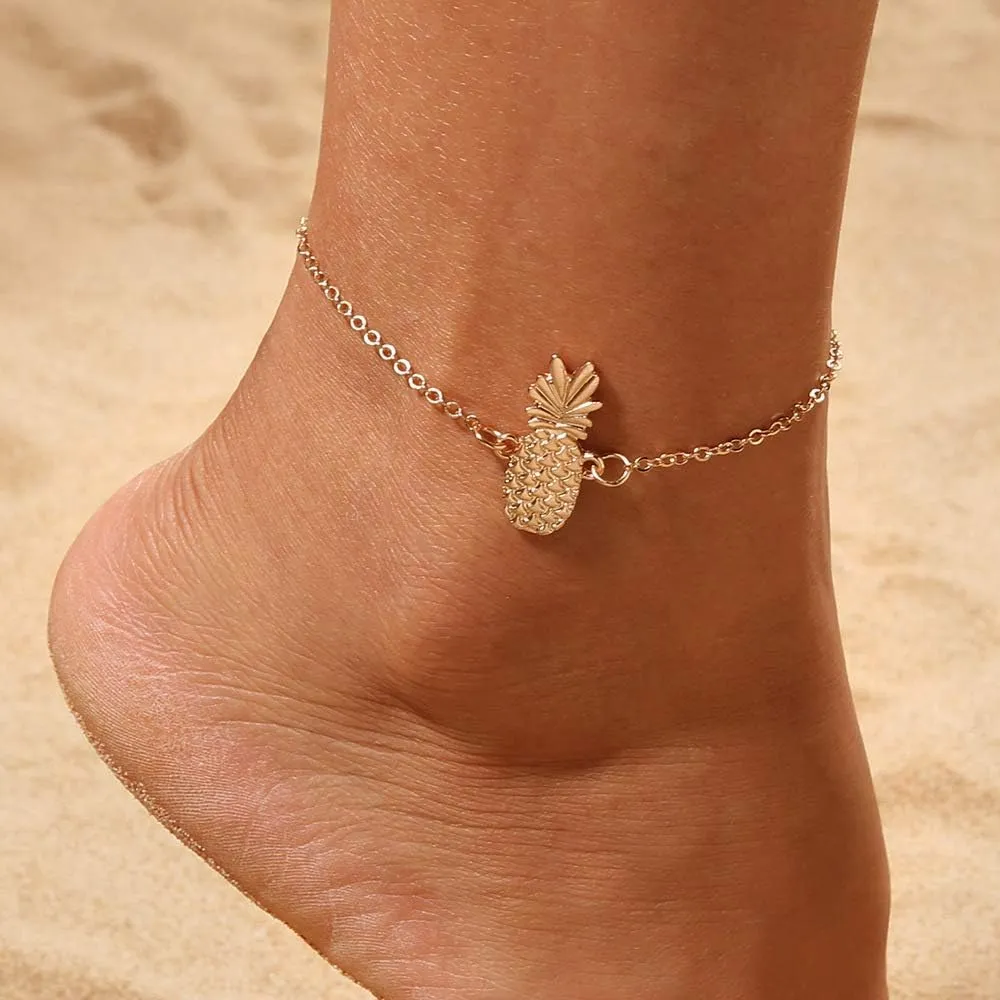Gold Pineapple Ankle Bracelet for Women Adjustable Pineapple s for Women Pineapple Anklets Pineapple Foot Bracelet Adjustable Gold Anklet s Barefoot Chain 3D Stereoscopic Pineapple Anklet
