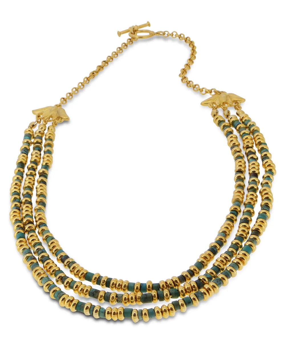 Gold-Tone Traditional Egyptian Royal Collar Necklace in Turquoise