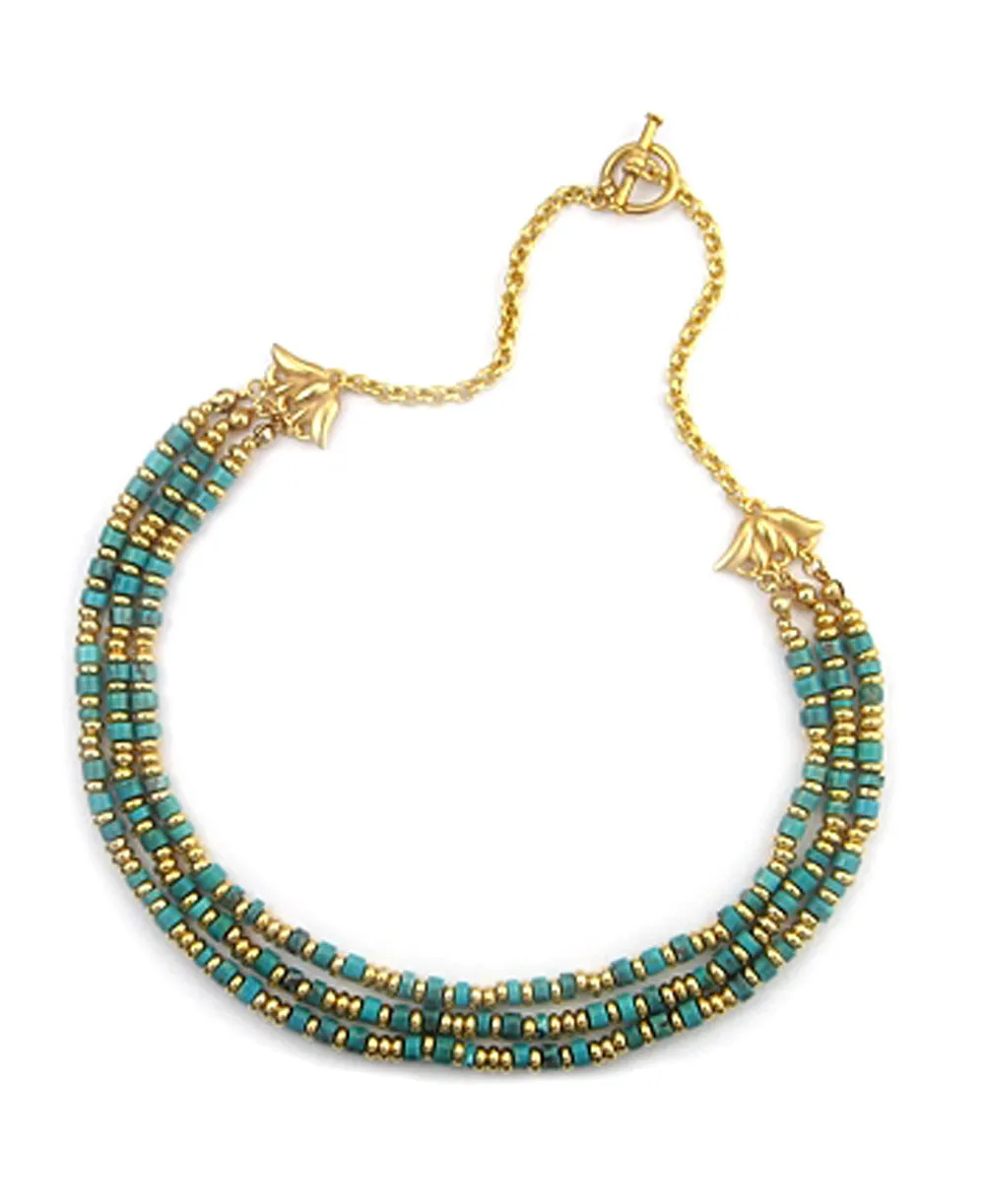 Gold-Tone Traditional Egyptian Royal Collar Necklace in Turquoise