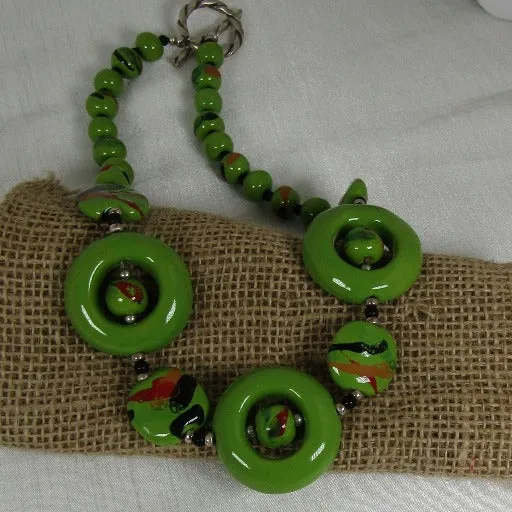 Handmade Apple Green Kazuri Necklace Fair Trade Beads