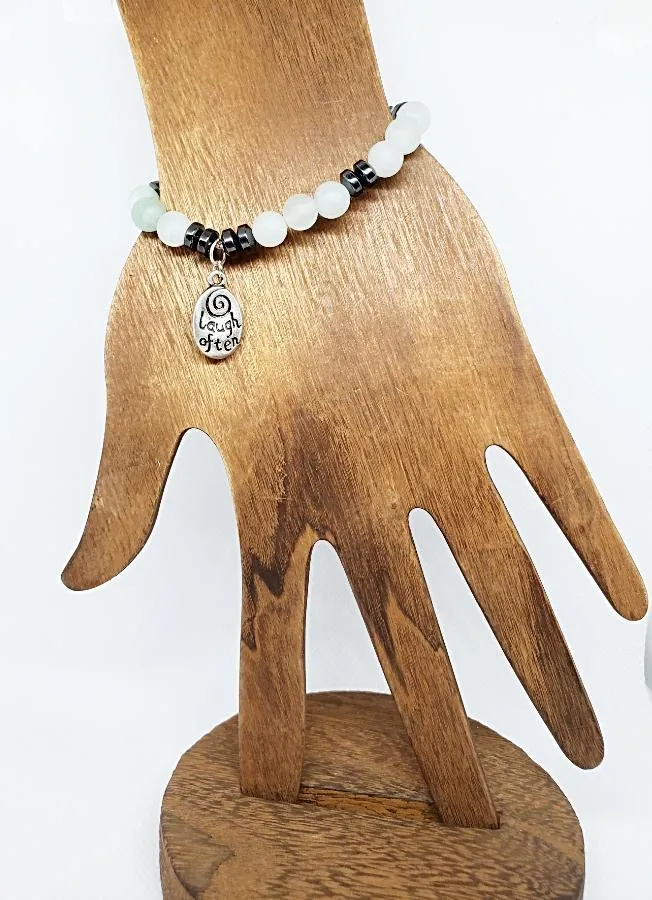 Handmade Gemstone Bracelet - Green Aventurine - Hematite With Love Much-Laugh Often Charm