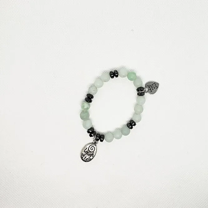 Handmade Gemstone Bracelet - Green Aventurine - Hematite With Love Much-Laugh Often Charm