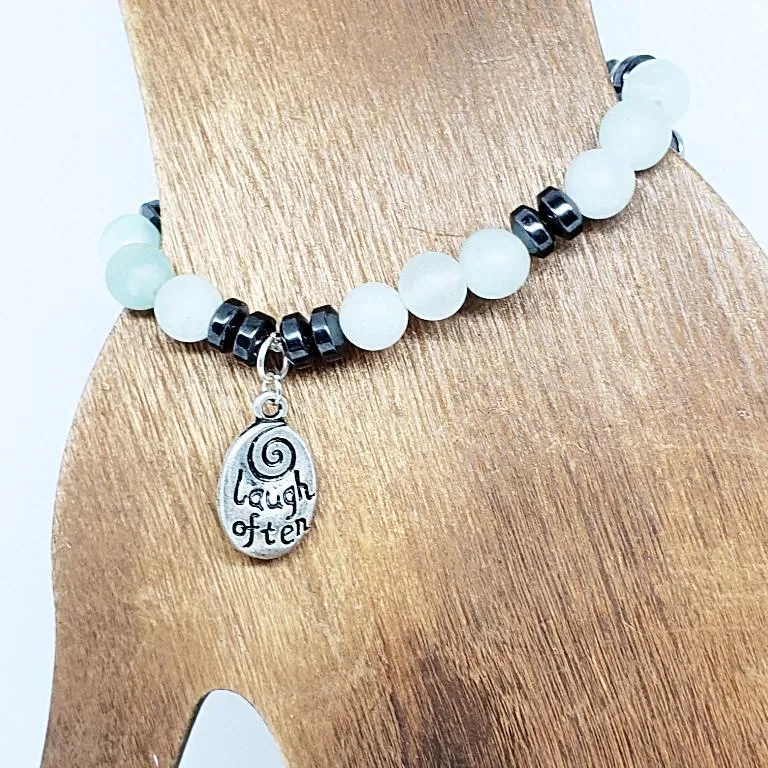 Handmade Gemstone Bracelet - Green Aventurine - Hematite With Love Much-Laugh Often Charm