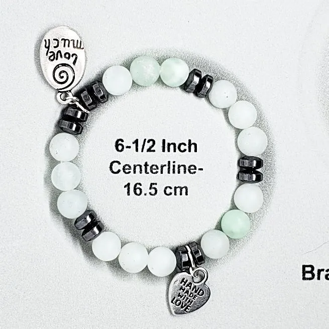 Handmade Gemstone Bracelet - Green Aventurine - Hematite With Love Much-Laugh Often Charm