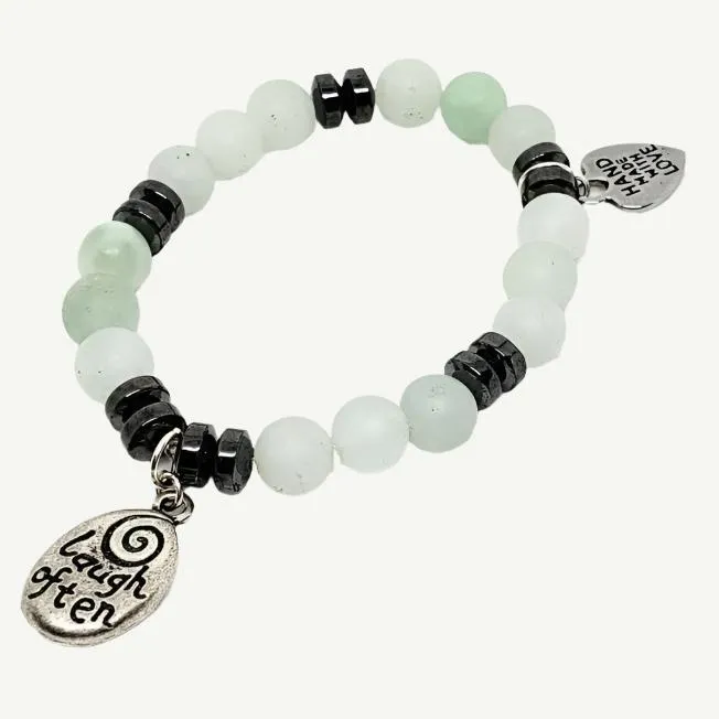 Handmade Gemstone Bracelet - Green Aventurine - Hematite With Love Much-Laugh Often Charm