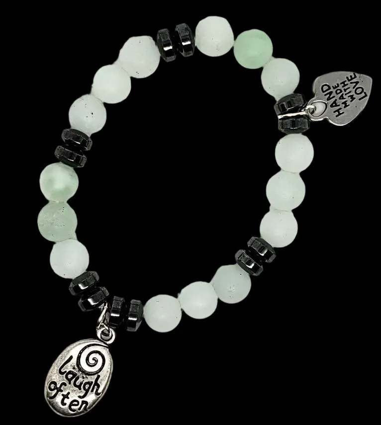 Handmade Gemstone Bracelet - Green Aventurine - Hematite With Love Much-Laugh Often Charm