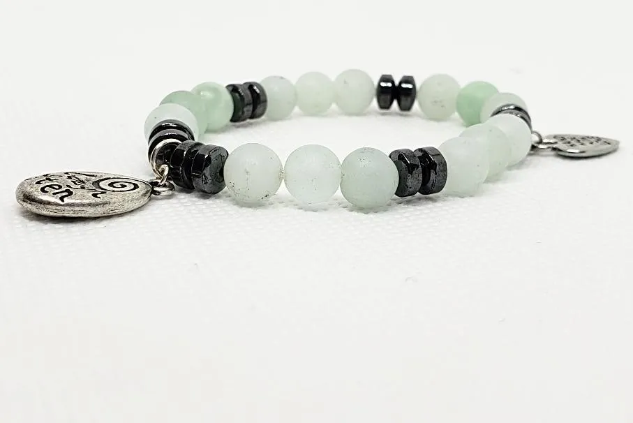 Handmade Gemstone Bracelet - Green Aventurine - Hematite With Love Much-Laugh Often Charm