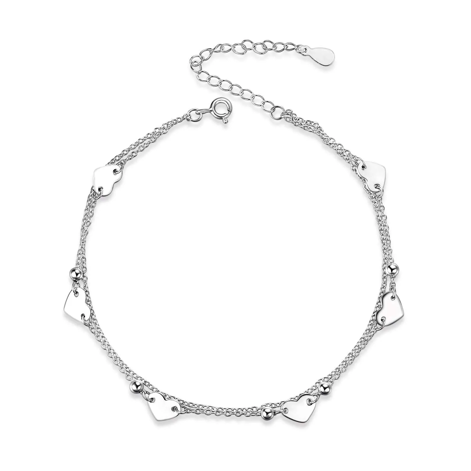 Heart Charm Bracelet Sterling Silver Anklet Chain Bracelet Beach Foot Jewelry for Women Little Girls
