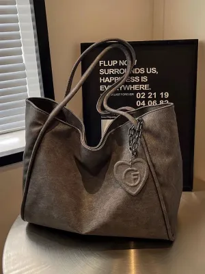 Heart Charm Soft Suede Tote Bag