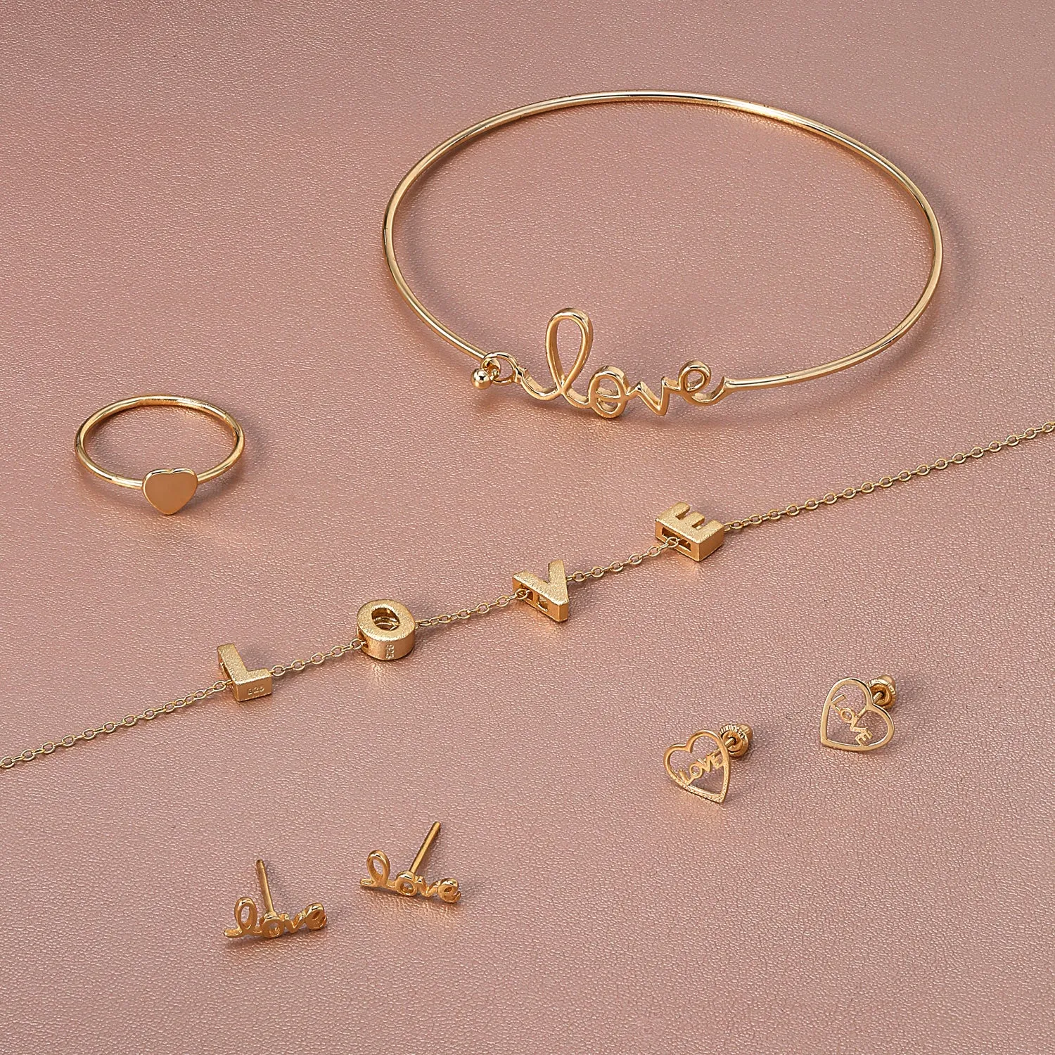 Inspirational Love Script Stud Earrings for Girlfriend 14K Gold Sterling Silver
