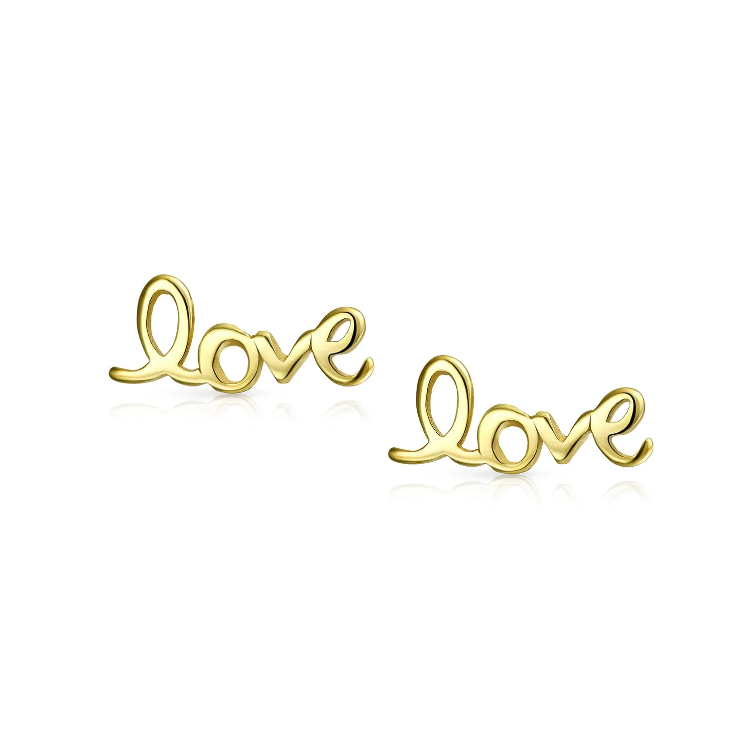 Inspirational Love Script Stud Earrings for Girlfriend 14K Gold Sterling Silver