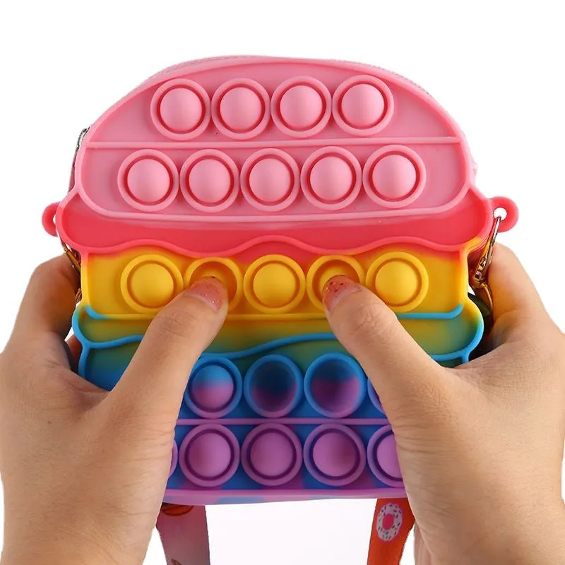 Kids Hamburger Messenger Bag Toys Bubble Decompression Pop Fidget Toy Gift