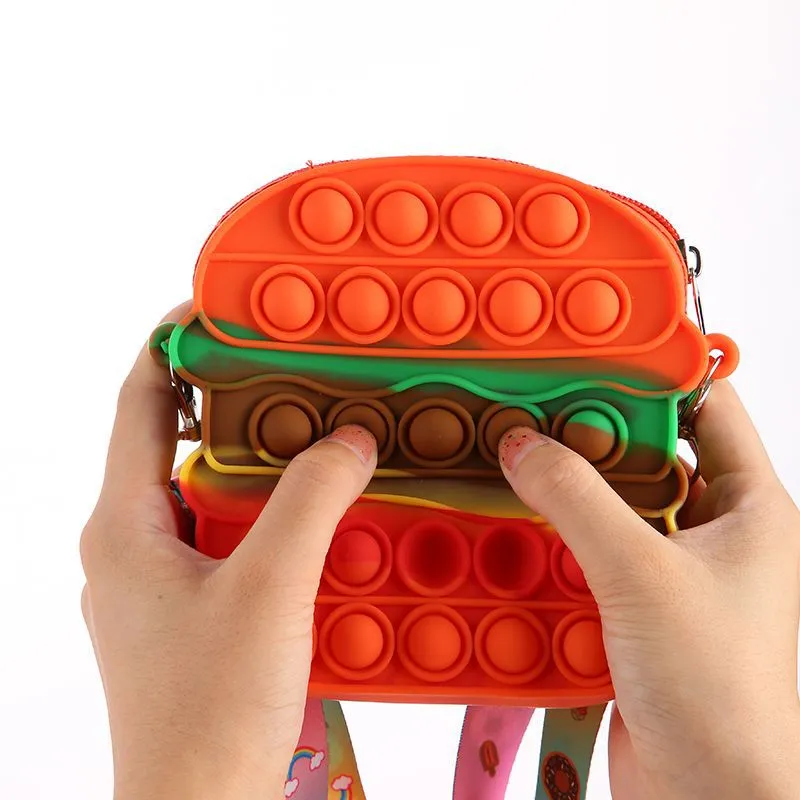 Kids Hamburger Messenger Bag Toys Bubble Decompression Pop Fidget Toy Gift