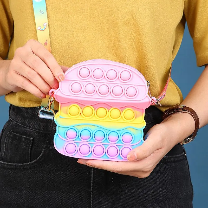 Kids Hamburger Messenger Bag Toys Bubble Decompression Pop Fidget Toy Gift