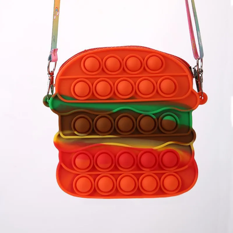 Kids Hamburger Messenger Bag Toys Bubble Decompression Pop Fidget Toy Gift