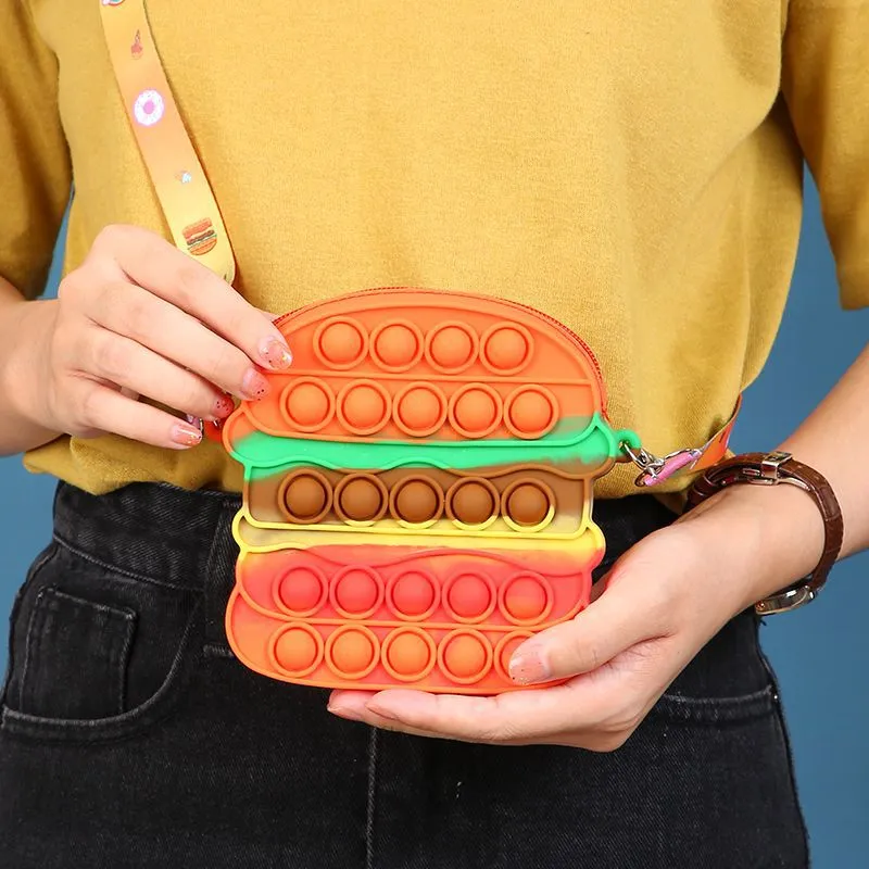 Kids Hamburger Messenger Bag Toys Bubble Decompression Pop Fidget Toy Gift