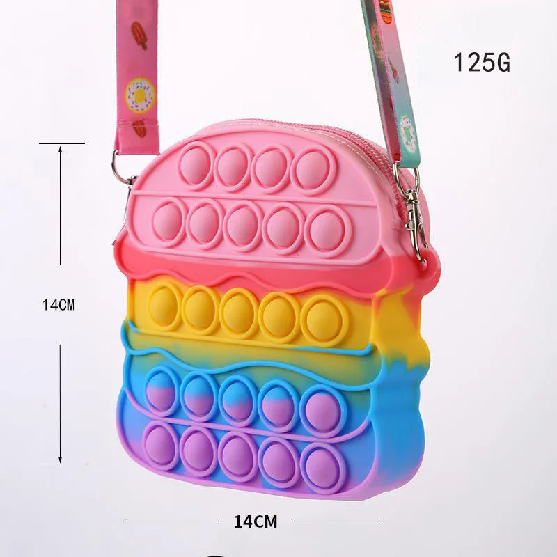 Kids Hamburger Messenger Bag Toys Bubble Decompression Pop Fidget Toy Gift