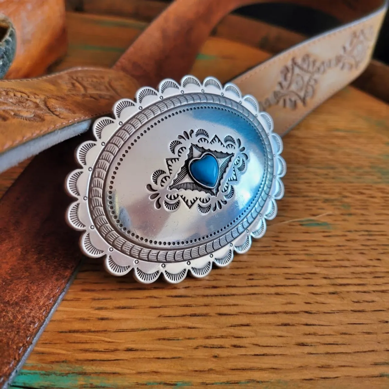 Leather Belt, the "Navajo Heart" by Justin C21369