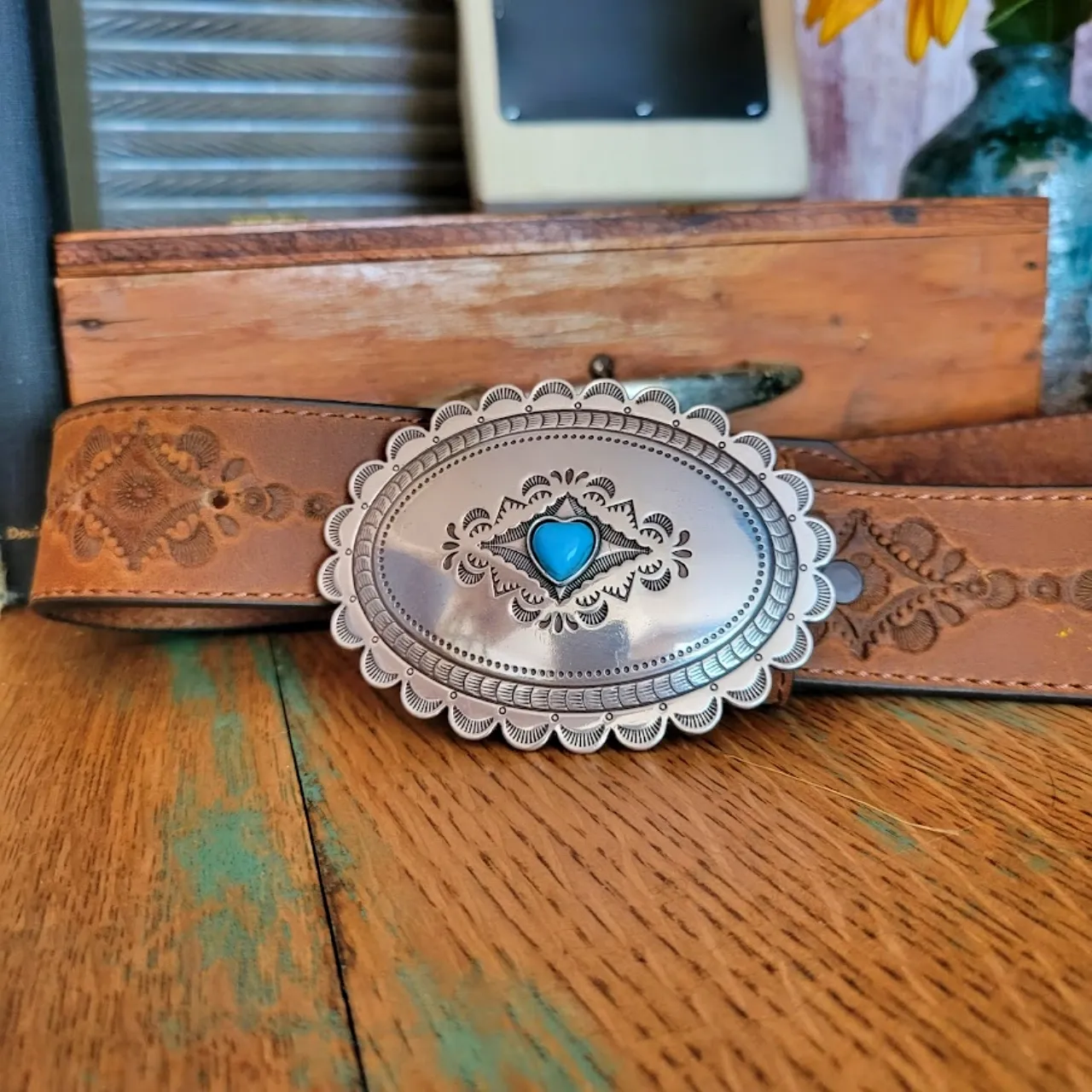 Leather Belt, the "Navajo Heart" by Justin C21369
