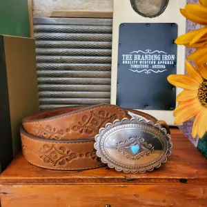 Leather Belt, the "Navajo Heart" by Justin C21369