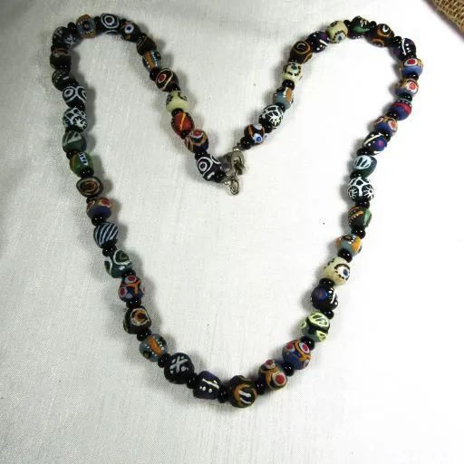 Long Multicolored African Trade Bead Beaded Necklace