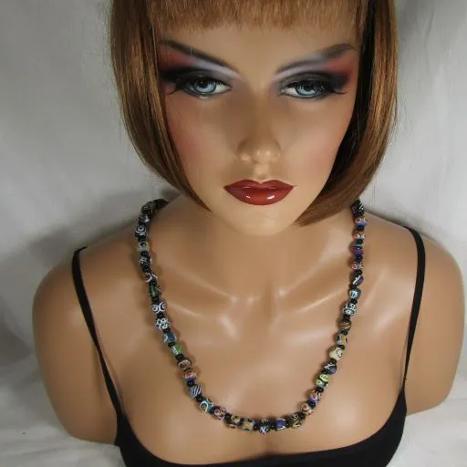 Long Multicolored African Trade Bead Beaded Necklace