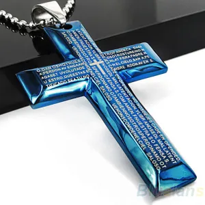 Men's Jewelry Black Blue Spanish Letter Stainless Steel Bible Cross Pendant