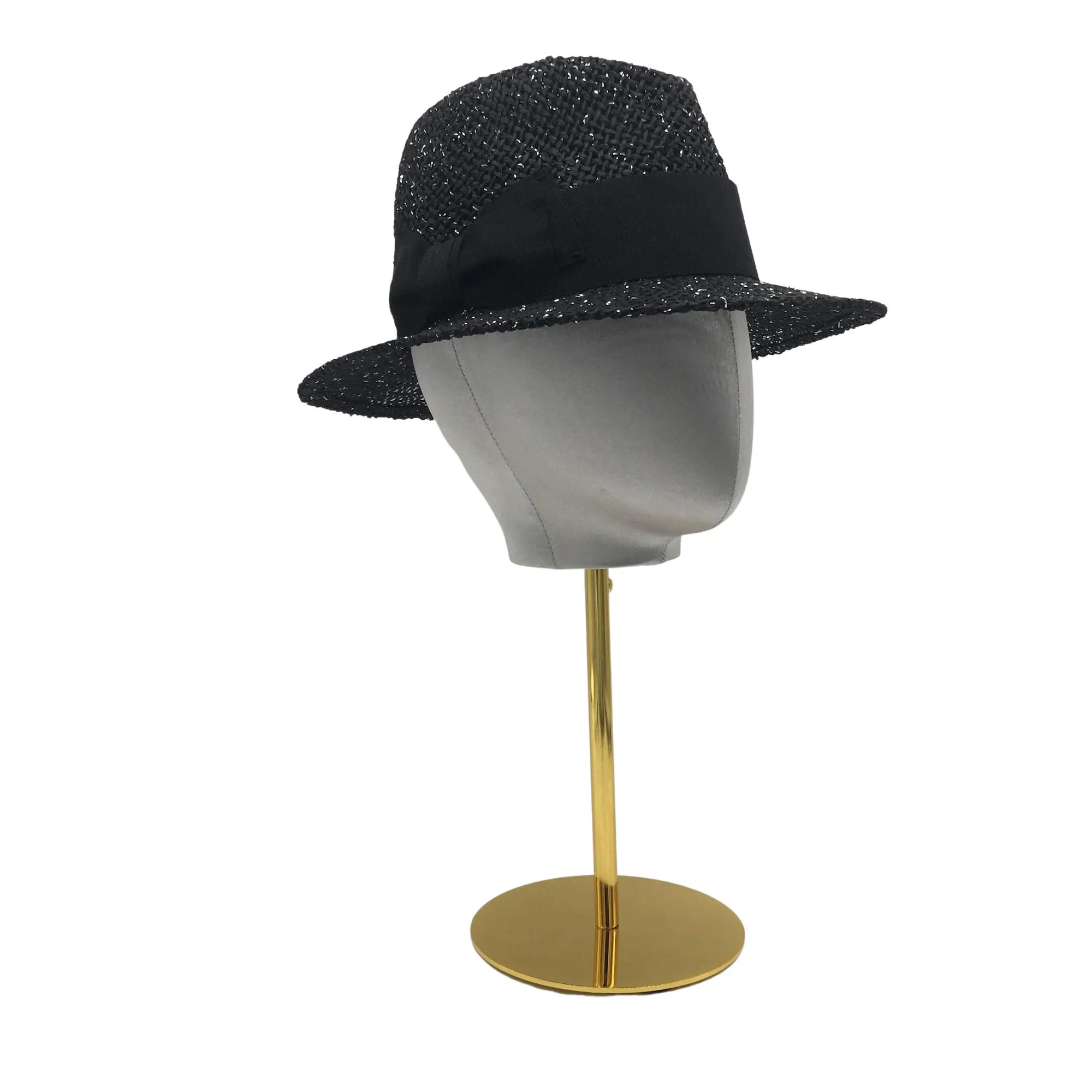 Men's style Black&Silver straw Fedora with bow Stylish Summer Hat