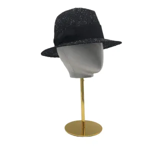 Men's style Black&Silver straw Fedora with bow Stylish Summer Hat