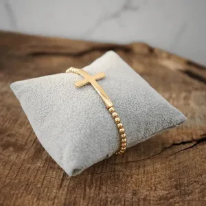 Minimal Cross Ball Beads Stretchy Bracelet - Gold and Silver
