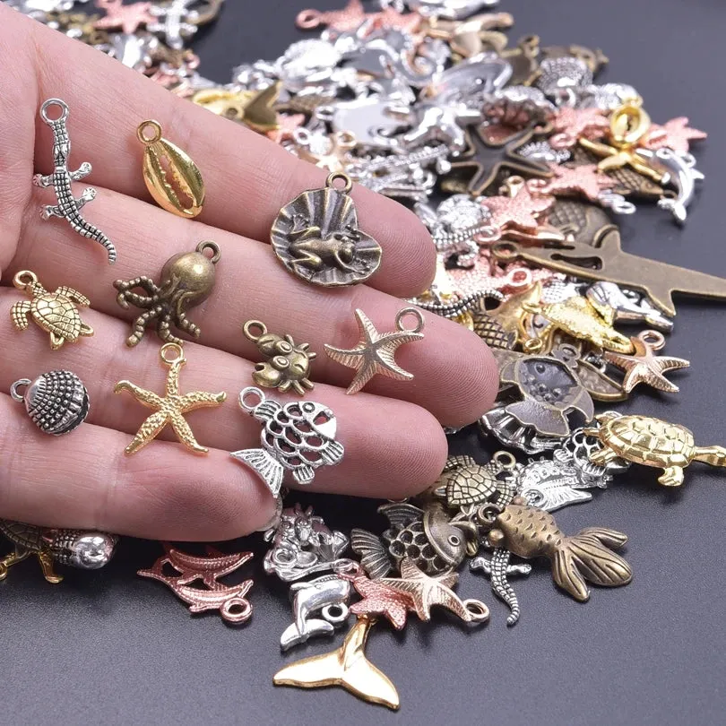 Mixed Ocean Marine Life Fish Tail Starfish Turtle Shark Charms For Jewelry Making Supplies 10-50pcs /Lot Animal Pendants Charm