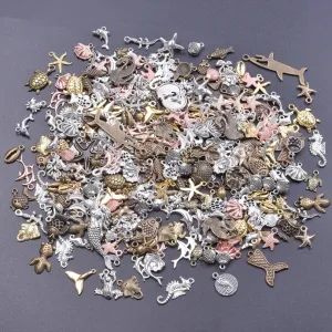 Mixed Ocean Marine Life Fish Tail Starfish Turtle Shark Charms For Jewelry Making Supplies 10-50pcs /Lot Animal Pendants Charm