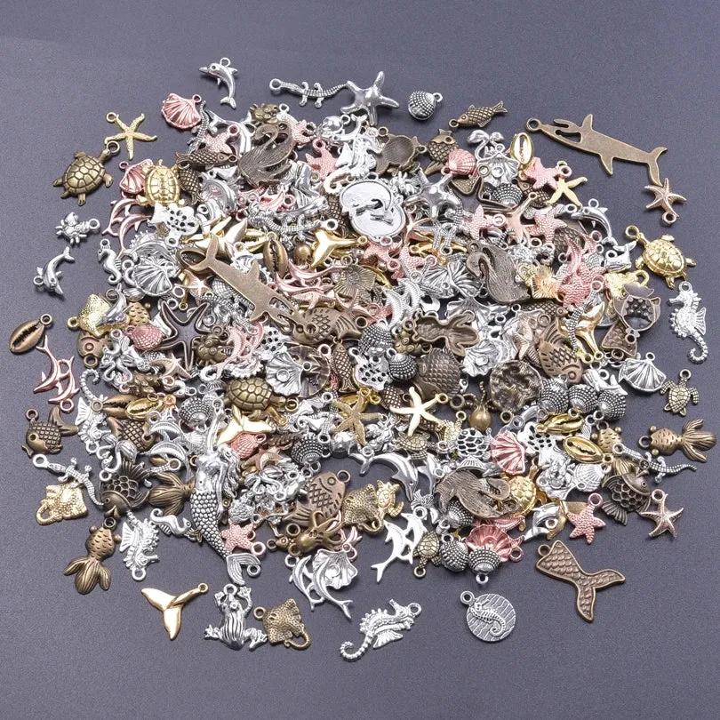 Mixed Ocean Marine Life Fish Tail Starfish Turtle Shark Charms For Jewelry Making Supplies 10-50pcs /Lot Animal Pendants Charm