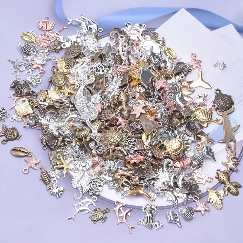 Mixed Ocean Marine Life Fish Tail Starfish Turtle Shark Charms For Jewelry Making Supplies 10-50pcs /Lot Animal Pendants Charm
