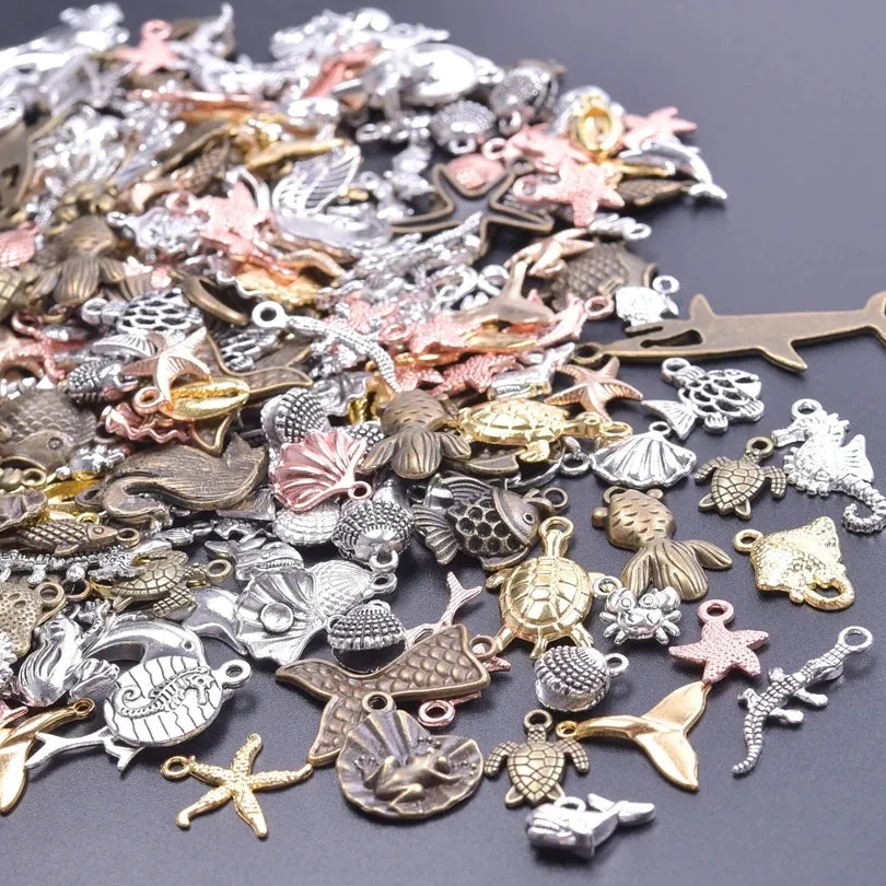Mixed Ocean Marine Life Fish Tail Starfish Turtle Shark Charms For Jewelry Making Supplies 10-50pcs /Lot Animal Pendants Charm