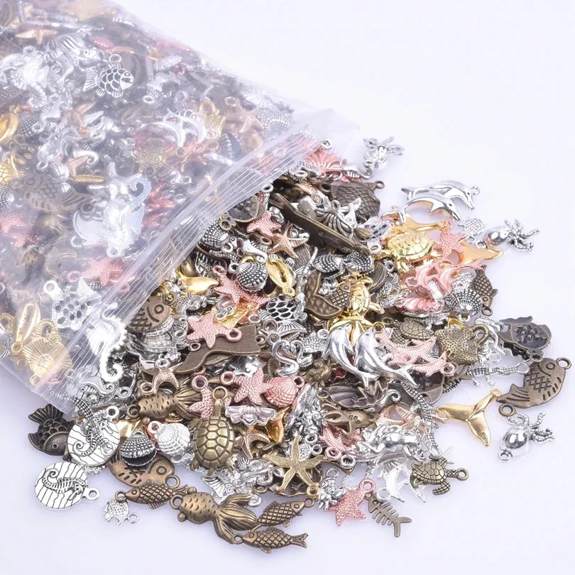 Mixed Ocean Marine Life Fish Tail Starfish Turtle Shark Charms For Jewelry Making Supplies 10-50pcs /Lot Animal Pendants Charm