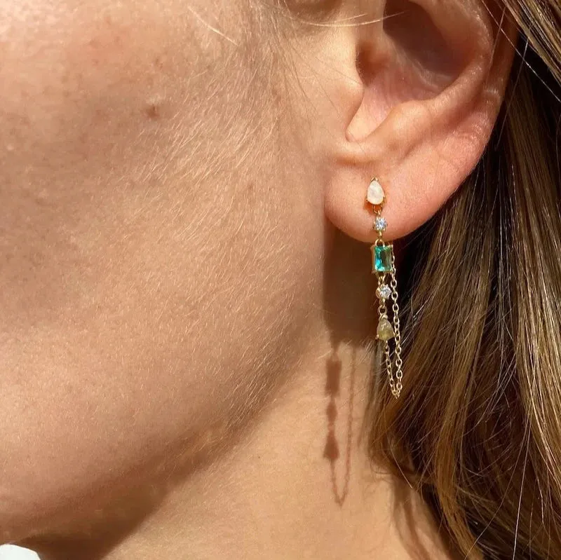 Native Gem Droplet Earrings 14kgv - Paraiba CZ & Labradorite
