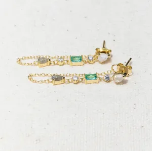 Native Gem Droplet Earrings 14kgv - Paraiba CZ & Labradorite