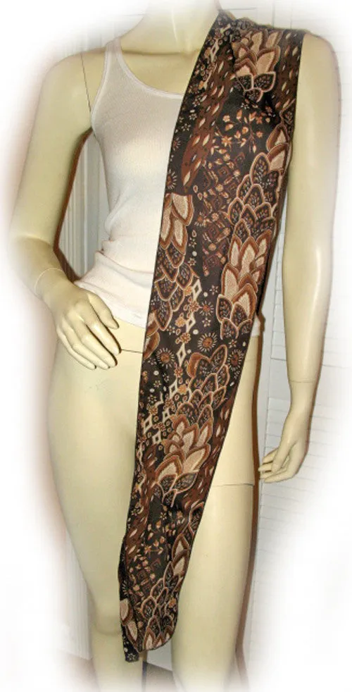 New Vintage Y2K 90s Scarf Scarves 65in X 6.5in Foliage/Floral Print Brown Preppy