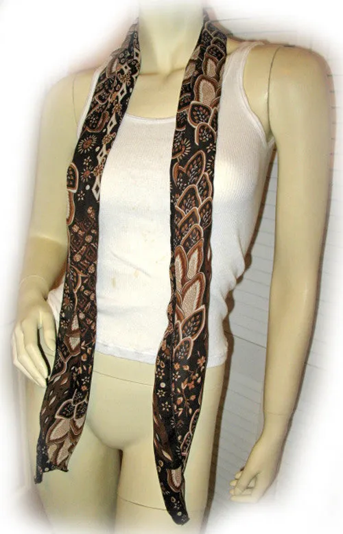 New Vintage Y2K 90s Scarf Scarves 65in X 6.5in Foliage/Floral Print Brown Preppy