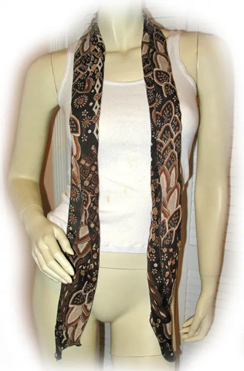 New Vintage Y2K 90s Scarf Scarves 65in X 6.5in Foliage/Floral Print Brown Preppy