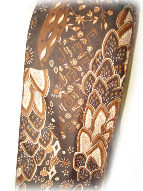 New Vintage Y2K 90s Scarf Scarves 65in X 6.5in Foliage/Floral Print Brown Preppy