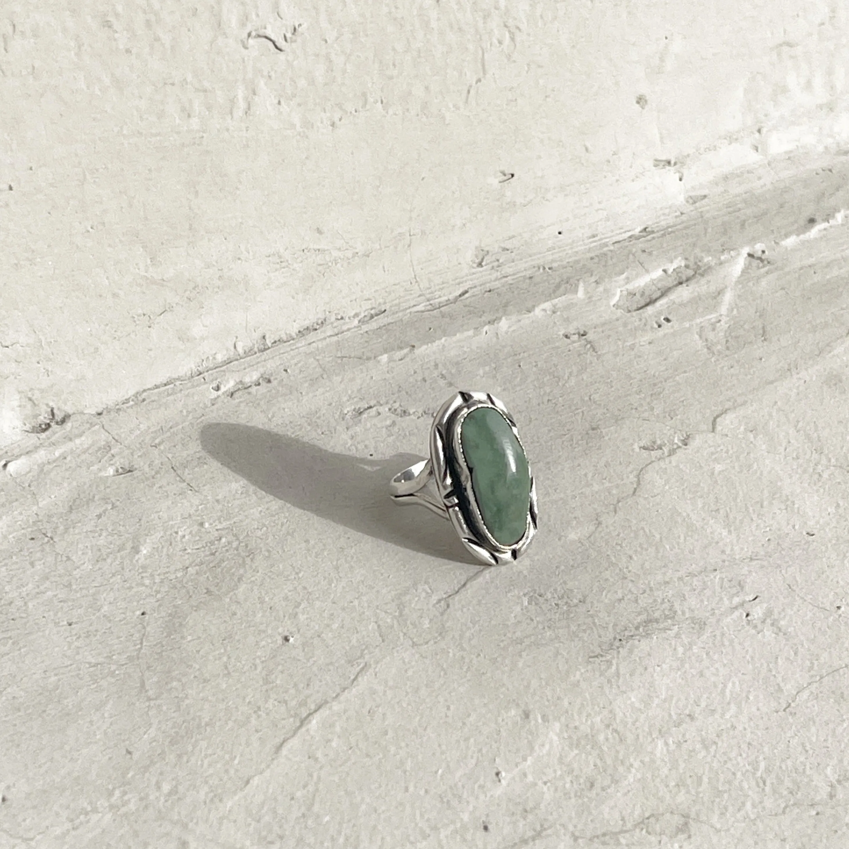 Oblong Handcrafted 980 Silver Turquoise Ring