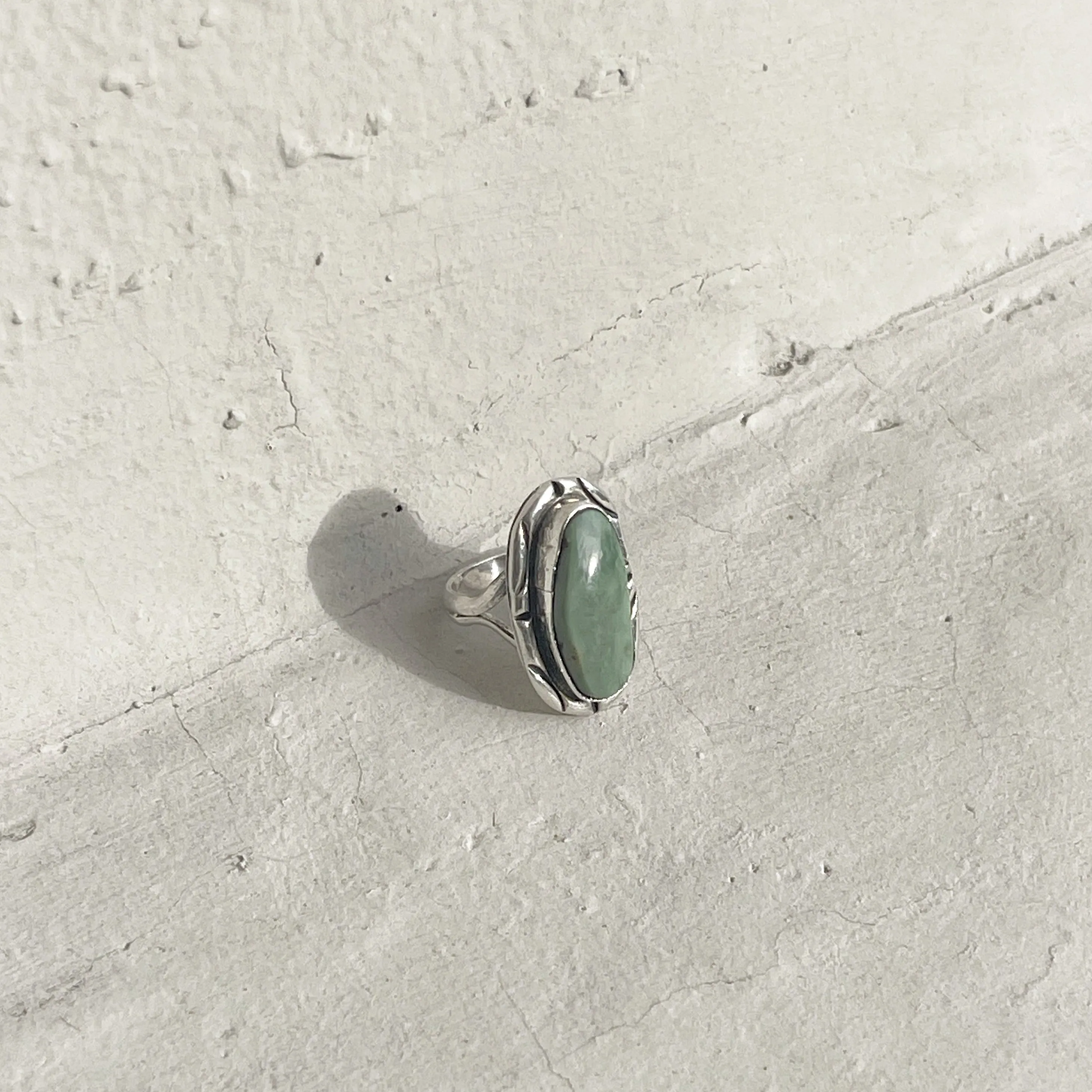 Oblong Handcrafted 980 Silver Turquoise Ring